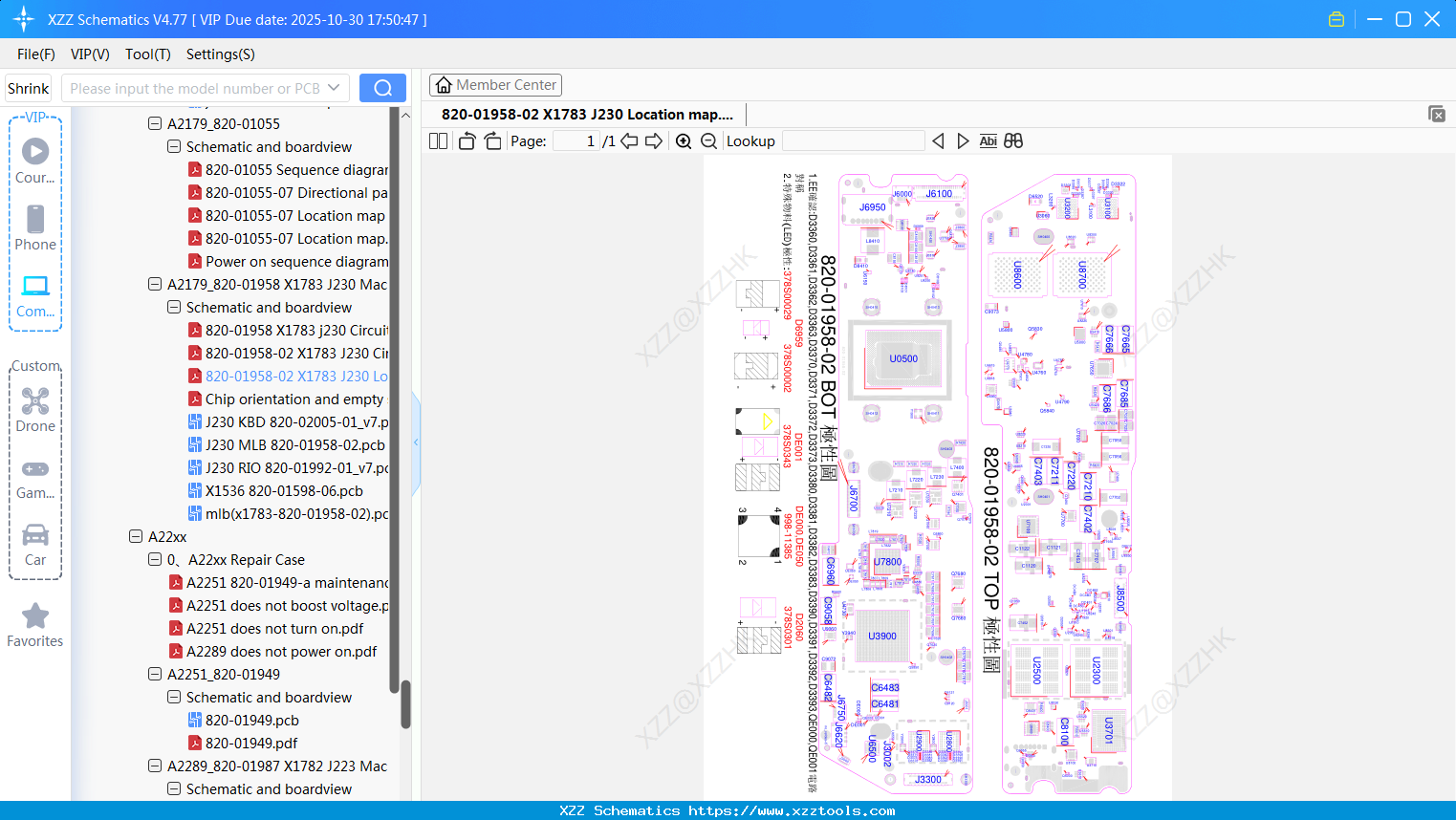Laptop Apple 820-01958-02 X1783 J230 Location Map
